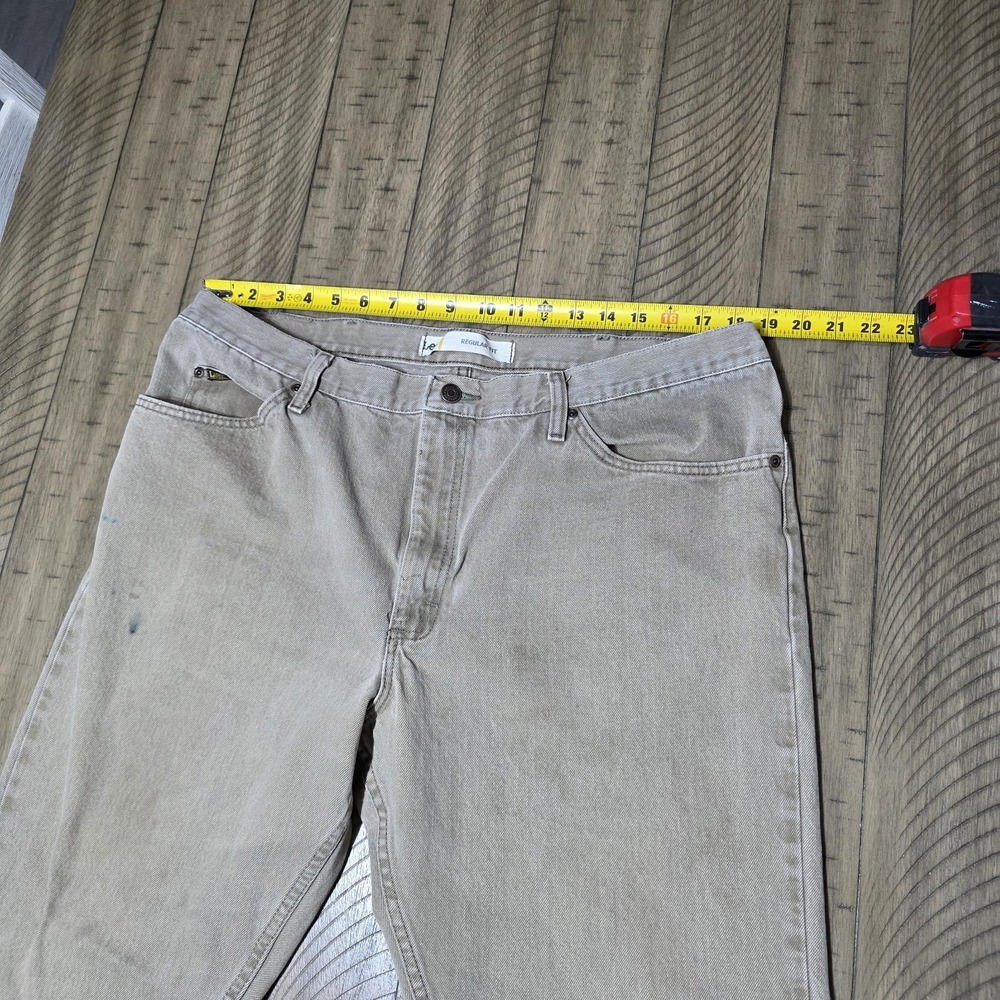 Vintage Lee 90s Regular Fit Jeans 42x30 Tan Khaki 100% Cotton Stained Y2K - Picture 14 of 14